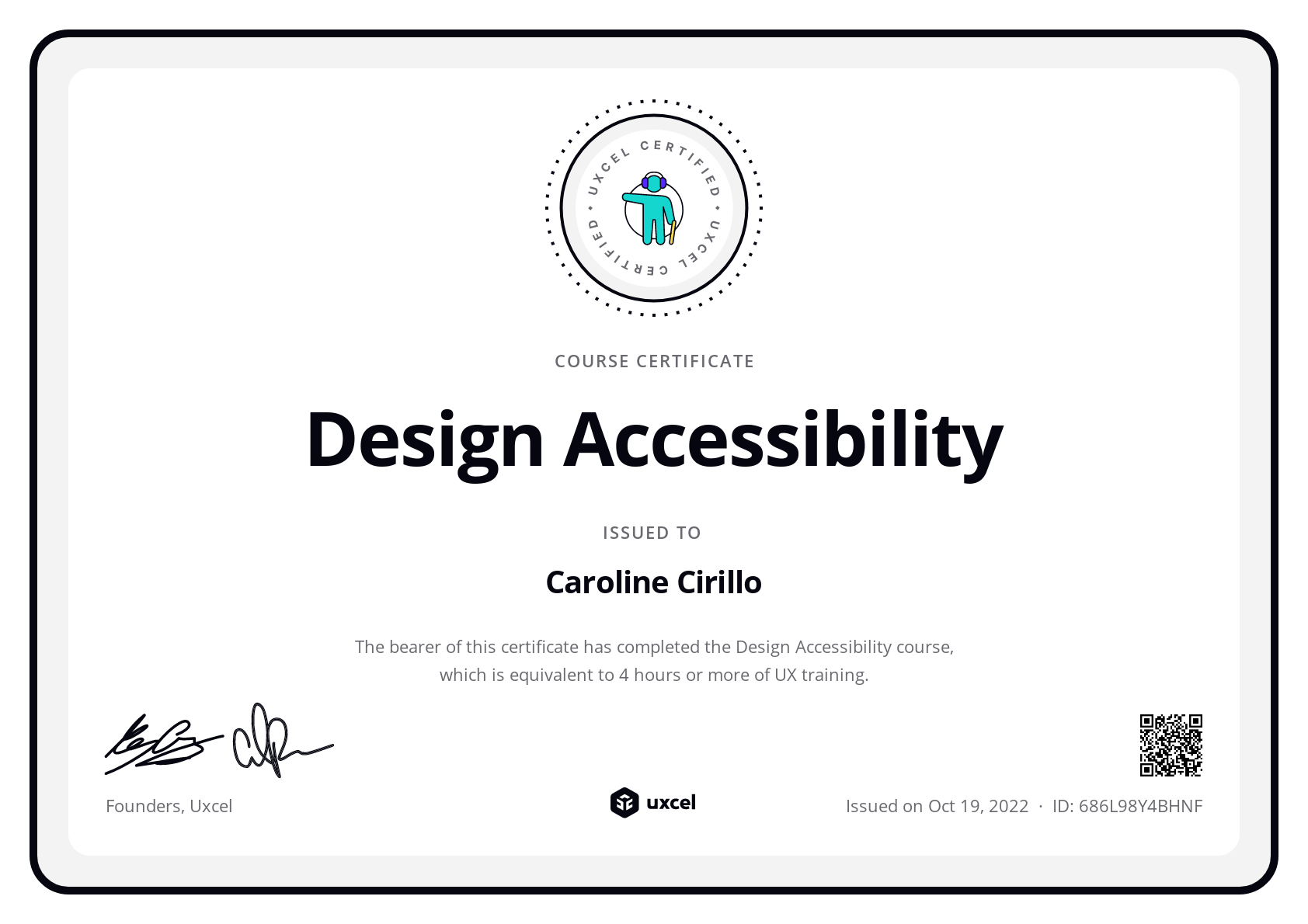 Caroline Cirillo's certificate